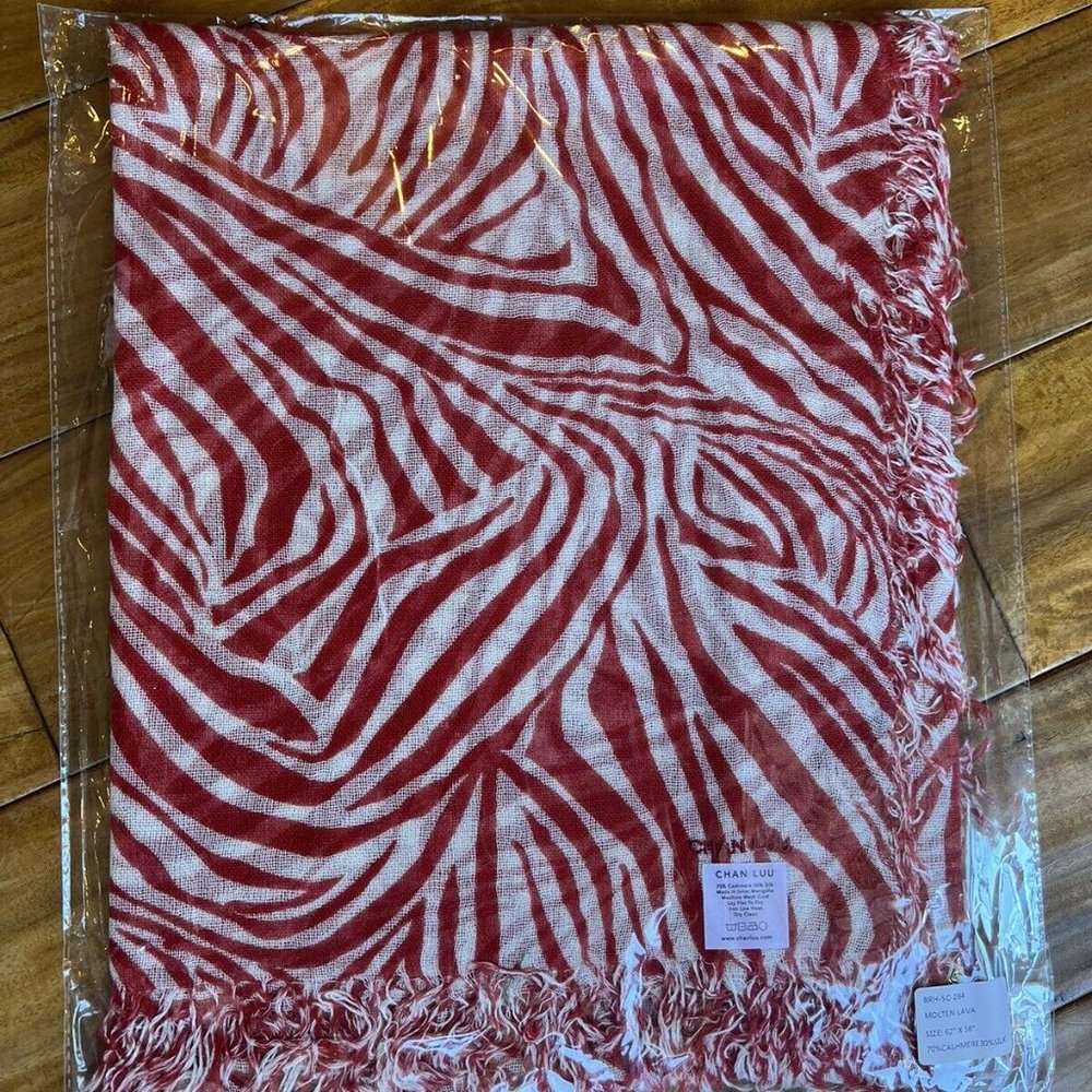 Chan Luu Red and Cream Zebra Print Scarf Wrap - Picture 6 of 7